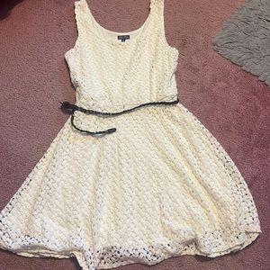 Cream Dress with Brown Belt